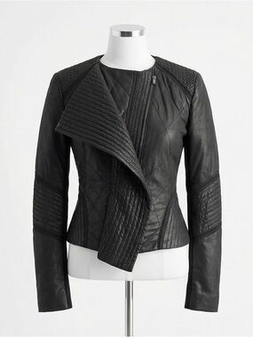 BCBGMaxAzria Black Quilted Asymmetrical Zip Jacket Dylan